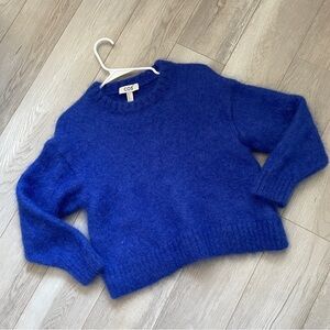 COS Mohair Wool Fuzzy Cropped Colorful Crewneck Sweater Blue (Small)